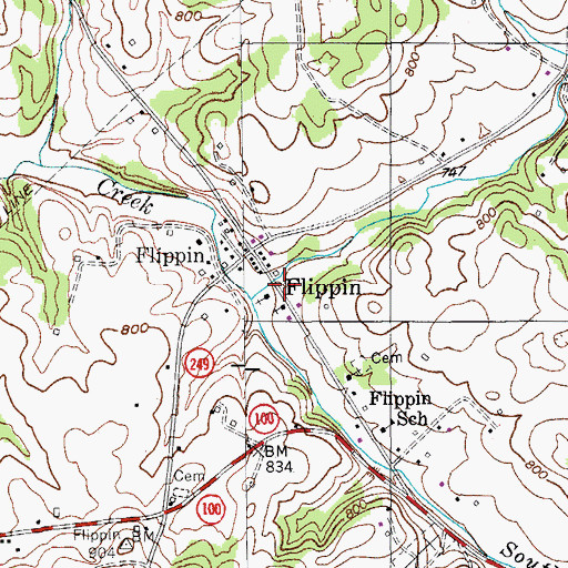 Topographic Map of Flippin Volunteer Fire Department, KY