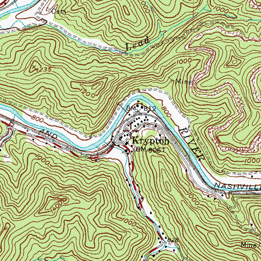 Topographic Map of Krypton Volunteer Fire and Rescue, KY
