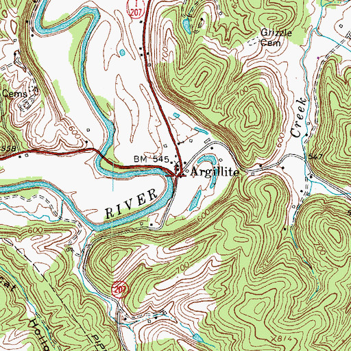 Topographic Map of Little Sandy Volunteer Fire Department Station 2, KY