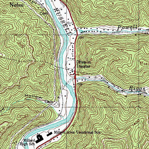Topographic Map of Millard - East Shelbiana Volunteer Fire and Rescue Station 2, KY