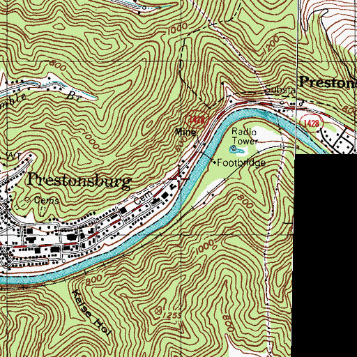 Topographic Map of Prestonsburg Fire Department Station 2, KY