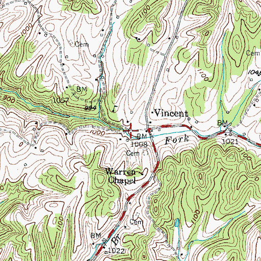 Topographic Map of Vincent Volunteer Fire Department, KY