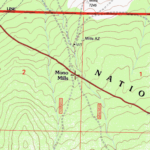 Topographic Map of Mono Mills, CA