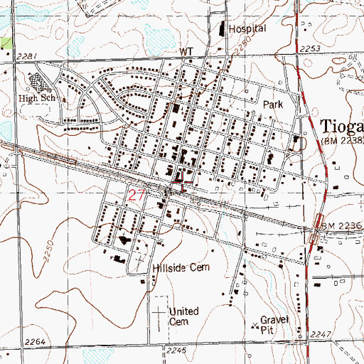 Topographic Map of Tioga Fire Department, ND