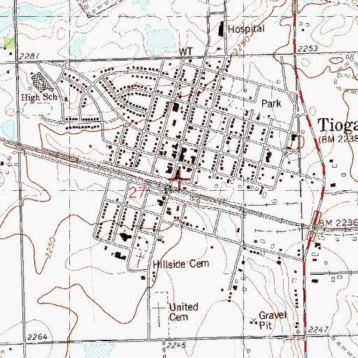Topographic Map of Tioga Ambulance Service, ND
