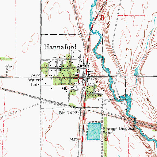 Topographic Map of Hannaford Fire Department, ND