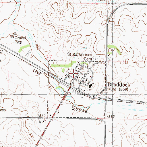 Topographic Map of Braddock Fire Protection District, ND