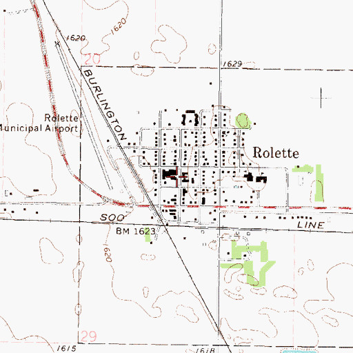 Topographic Map of Rolette Fire Station, ND