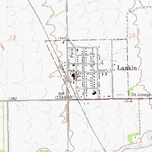 Topographic Map of Lankin City and Rural Fire Department, ND