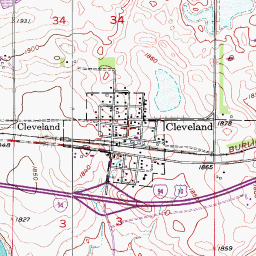 Topographic Map of Cleveland Rural Fire District, ND