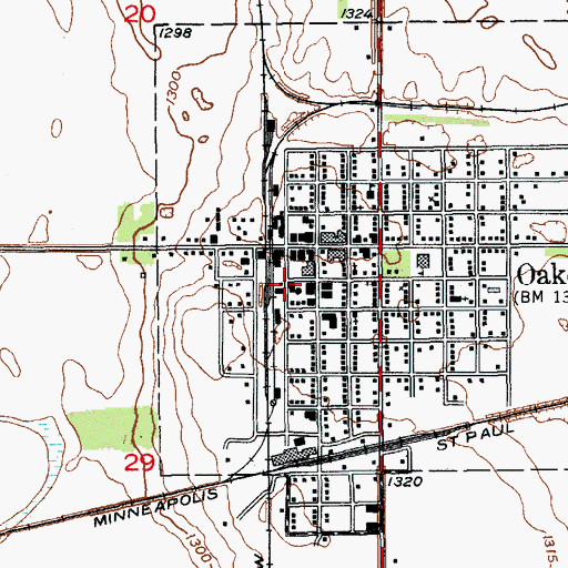 Topographic Map of Oakes Fire Station, ND