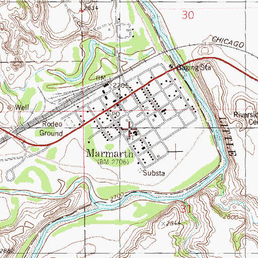 Topographic Map of Marmarth Fire Protection District Station, ND