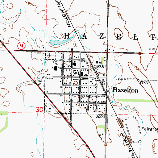 Topographic Map of Hazelton Fire Station, ND