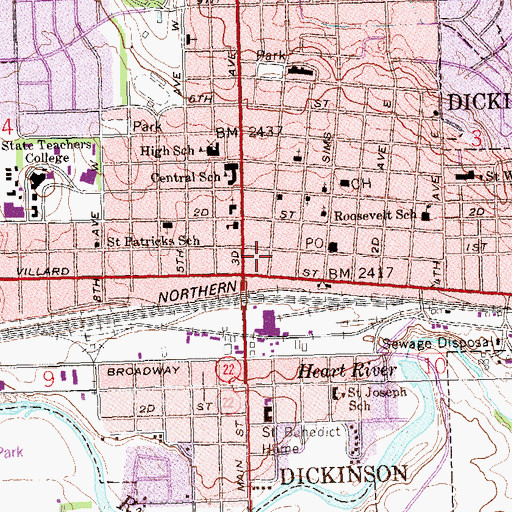 Topographic Map of Dickinson Fire Department, ND
