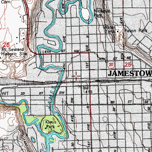 Topographic Map of Jamestown City Fire Department, ND