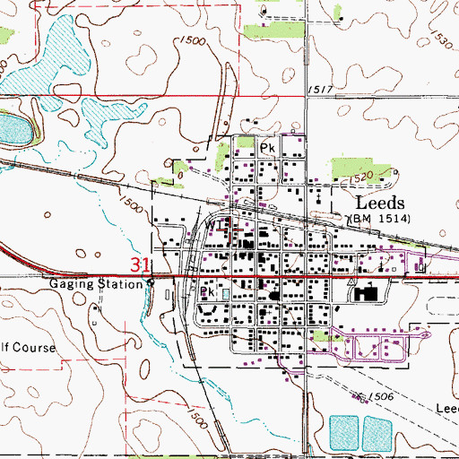 Topographic Map of Leeds Fire Department, ND