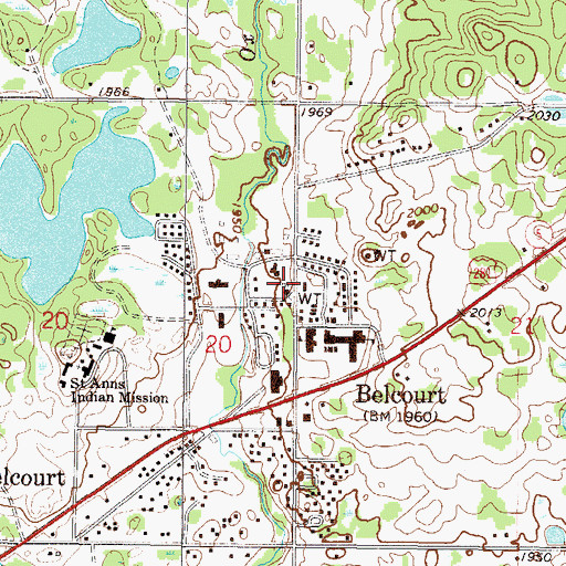 Topographic Map of Belcourt Rural Fire Department, ND