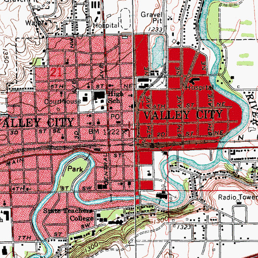 Topographic Map of Valley City Fire Station, ND