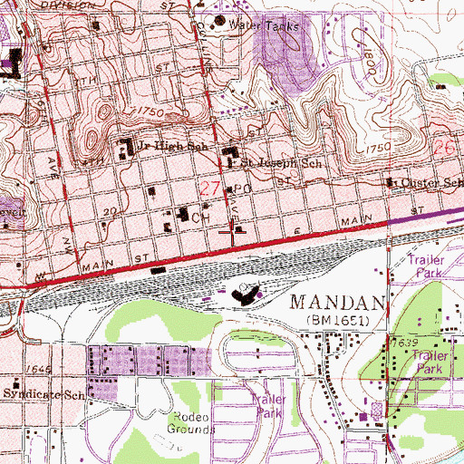 Topographic Map of Mandan City Fire Station 1, ND