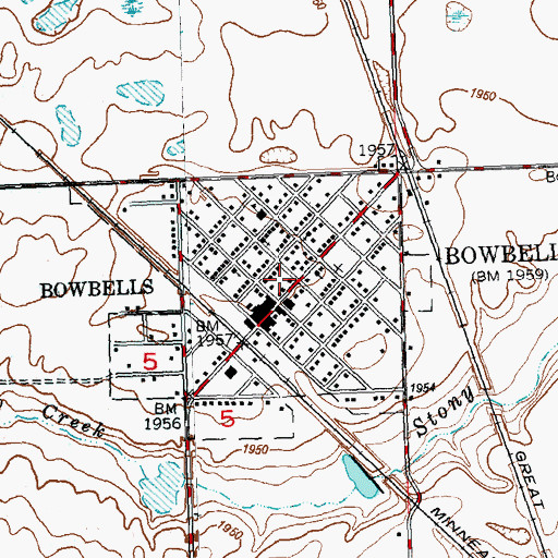 Topographic Map of Bowbells Fire Department, ND