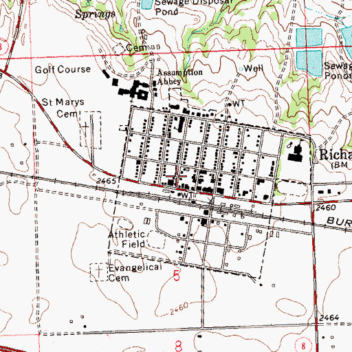 Topographic Map of Richardton Rural and City Fire Department, ND