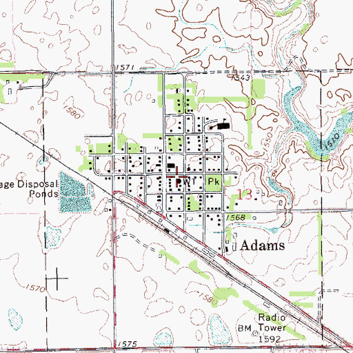 Topographic Map of Adams Rural Fire Department, ND