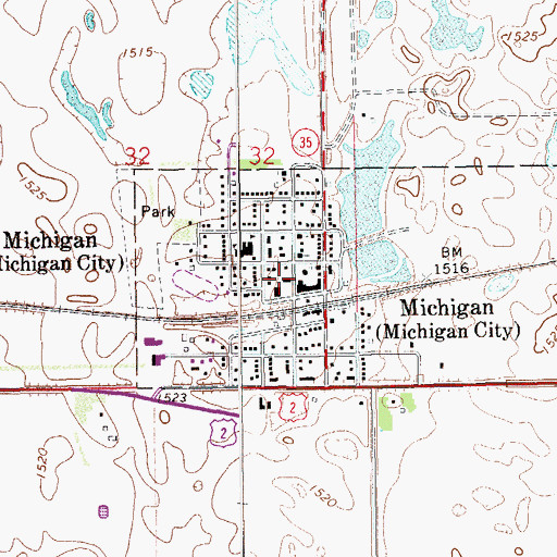 Topographic Map of Michigan Fire Department, ND