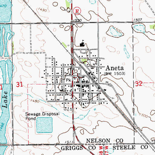 Topographic Map of Aneta City Fire Department, ND