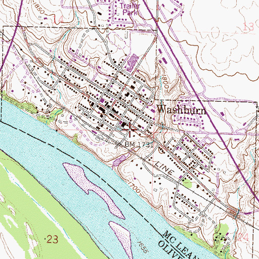 Topographic Map of Washburn Fire Station, ND