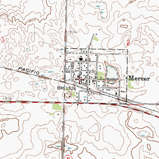 Topographic Map of Mercer Rural Fire Station, ND