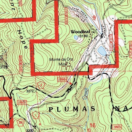 Topographic Map of Monte de Oro Mine, CA
