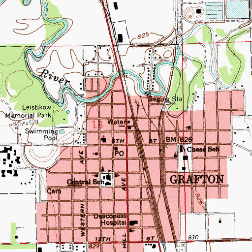 Topographic Map of Grafton Fire Station 1, ND
