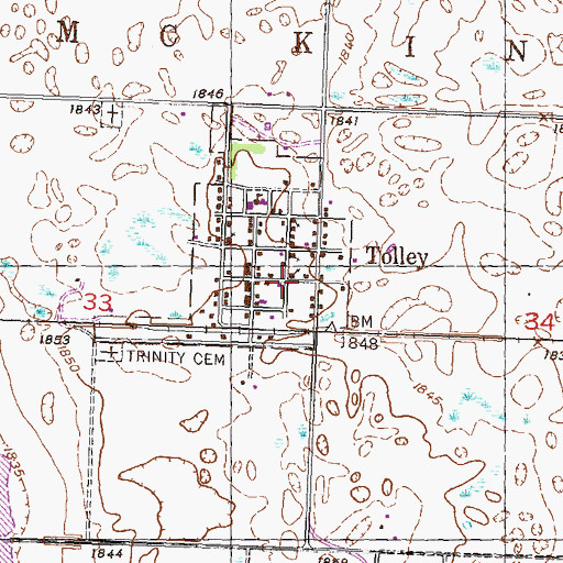 Topographic Map of Tolley Rural Fire Department Station, ND