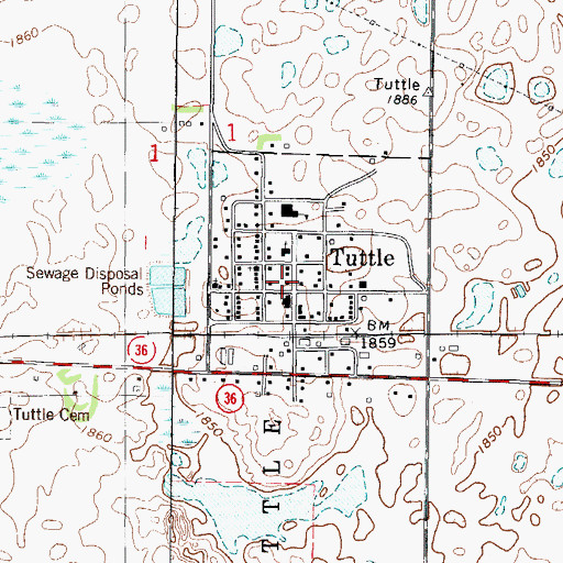 Topographic Map of Tuttle Fire Protection District Station, ND