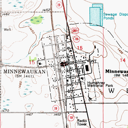 Topographic Map of Minnewaukan Volunteer Fire Department, ND