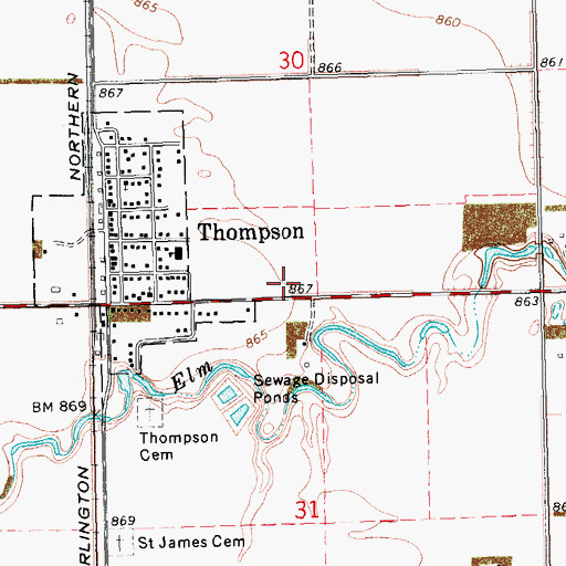 Topographic Map of Thompson Fire Station, ND