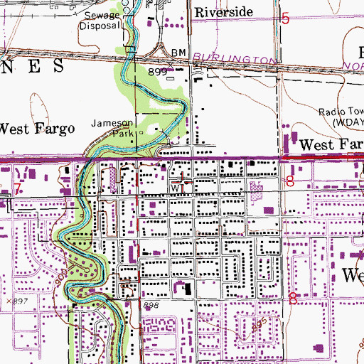 Topographic Map of West Fargo Fire Department, ND