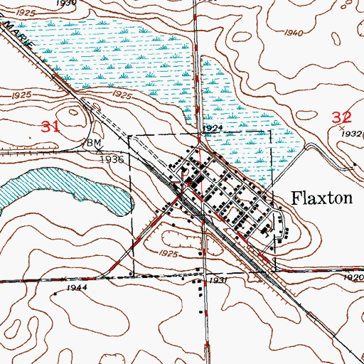 Topographic Map of Flaxton Fire Protection District Station, ND