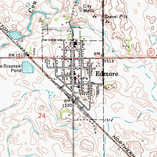 Topographic Map of Edmore Rural Fire Station, ND