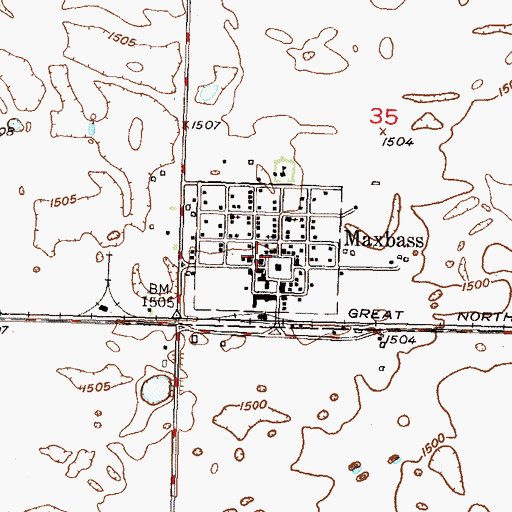 Topographic Map of Maxbass Rural Fire Protection District, ND