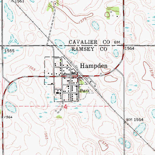 Topographic Map of Hampden Fire Station, ND