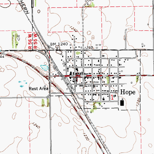 Topographic Map of Hope Fire District, ND
