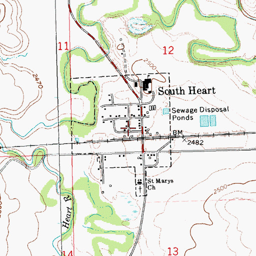 Topographic Map of South Heart Fire Department, ND