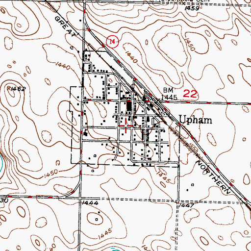 Topographic Map of Upham Rural Fire Station, ND