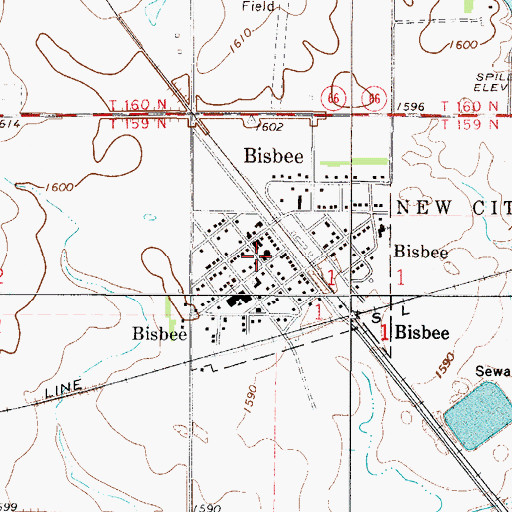 Topographic Map of Bisbee Fire Protection District, ND