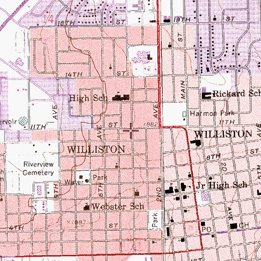 Topographic Map of Williston Fire Station, ND