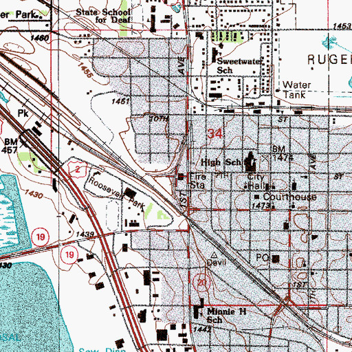 Topographic Map of Devils Lake City Fire Station, ND