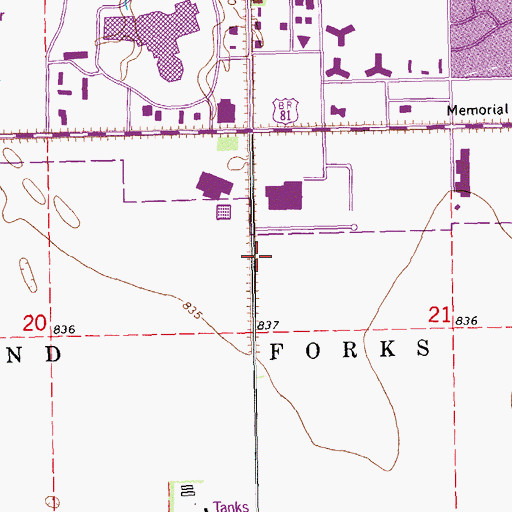 Topographic Map of Grand Forks Fire Station 3, ND