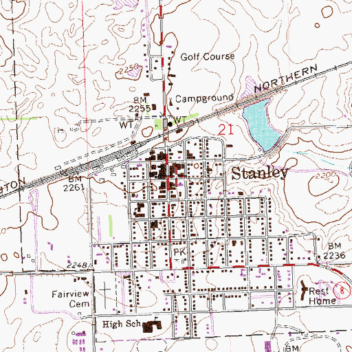 Topographic Map of Stanley Fire Station, ND