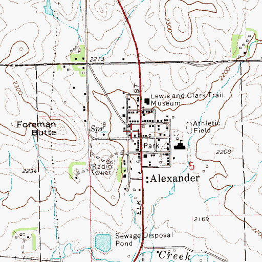 Topographic Map of Alexander Volunteer Fire Department, ND